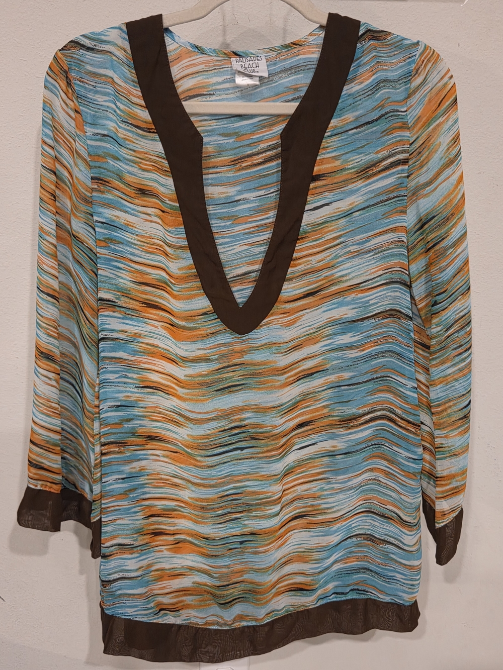 Paradise Beach Aqua & Orange Wave-Print Swim Coverup